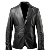 Manteau classique en cuir de mouton véritable pour homme, coupe slim, couleur anthracite